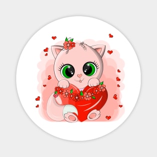 Funny cat with a big red heart Magnet